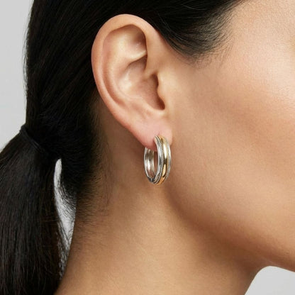 Two Tone Stripe Hoop Earrings