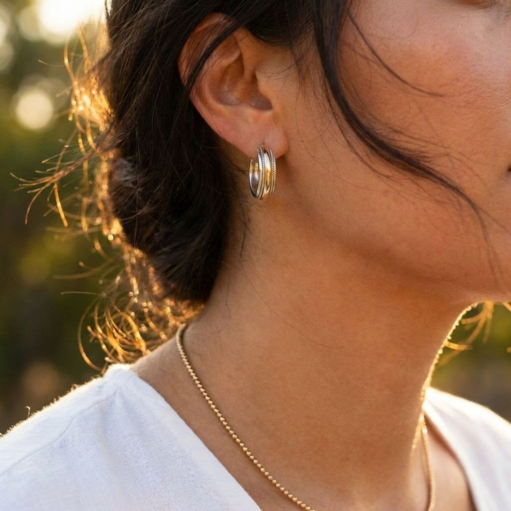 Two Tone Stripe Hoop Earrings