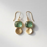 Green Stone Gold Disc Earrings