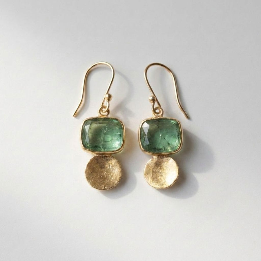 Green Stone Gold Disc Earrings