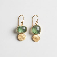 Green Stone Gold Disc Earrings