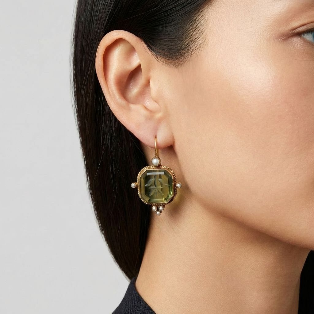 Peridot Pearl Drop Earrings