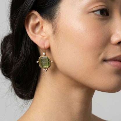 Peridot Pearl Drop Earrings