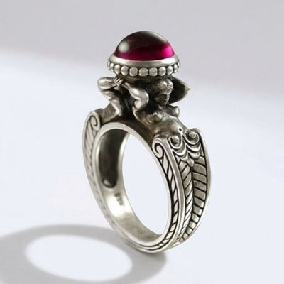 Garnet Cabochon Silver Ring