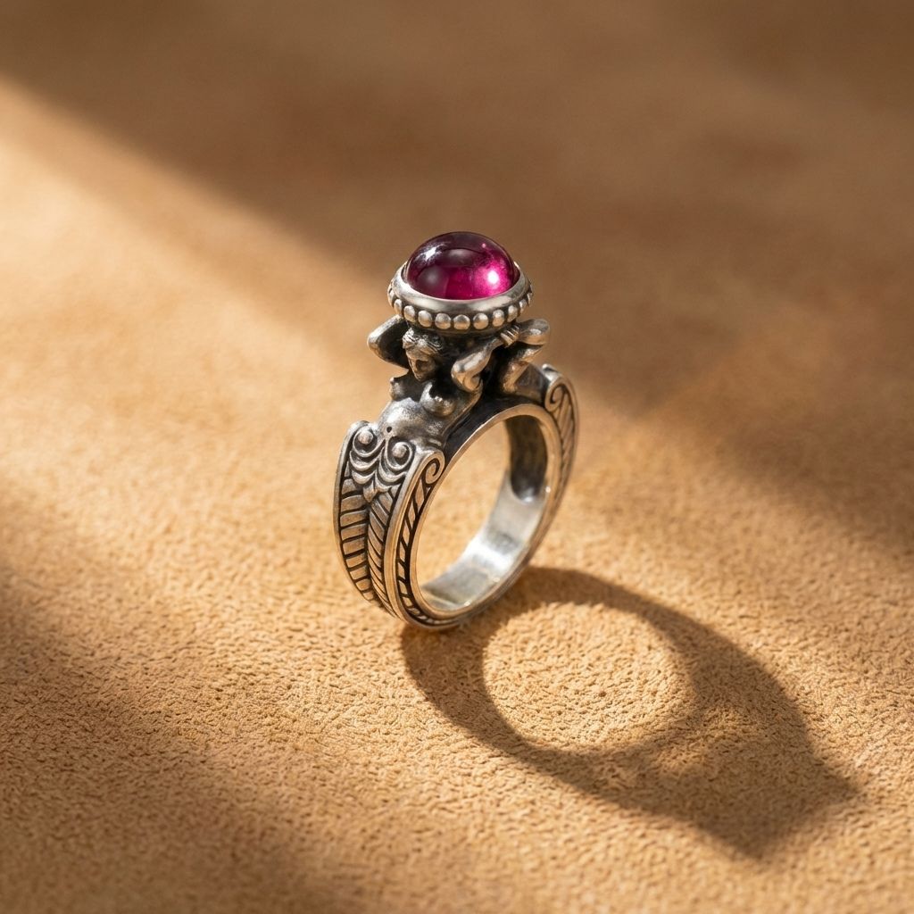 Garnet Cabochon Silver Ring