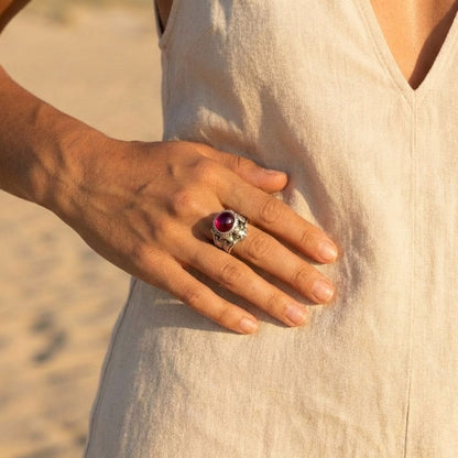 Garnet Cabochon Silver Ring