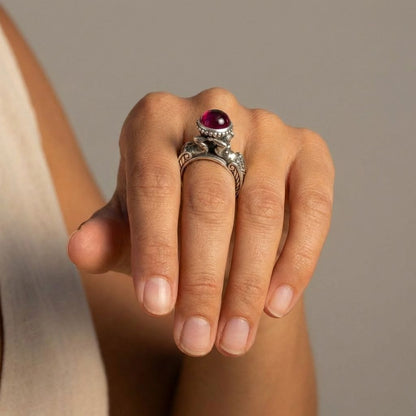 Garnet Cabochon Silver Ring