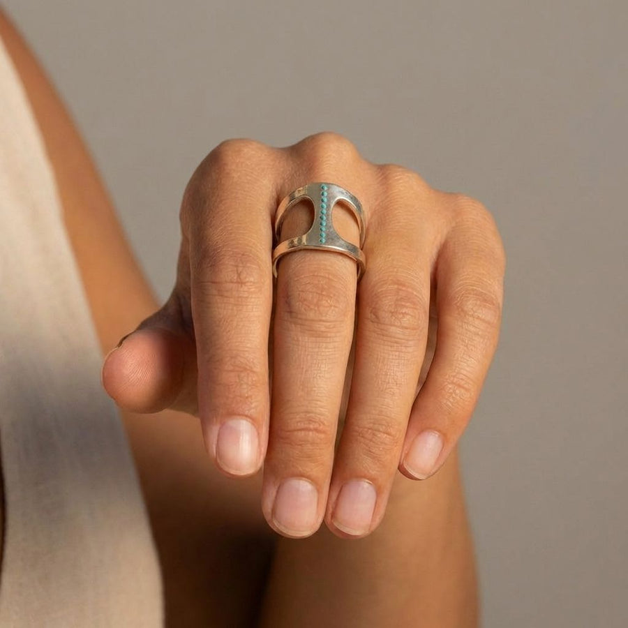 Turquoise Studded Cuff Ring