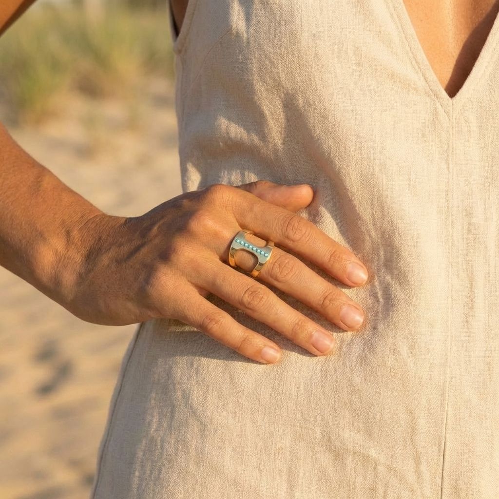 Turquoise Studded Cuff Ring