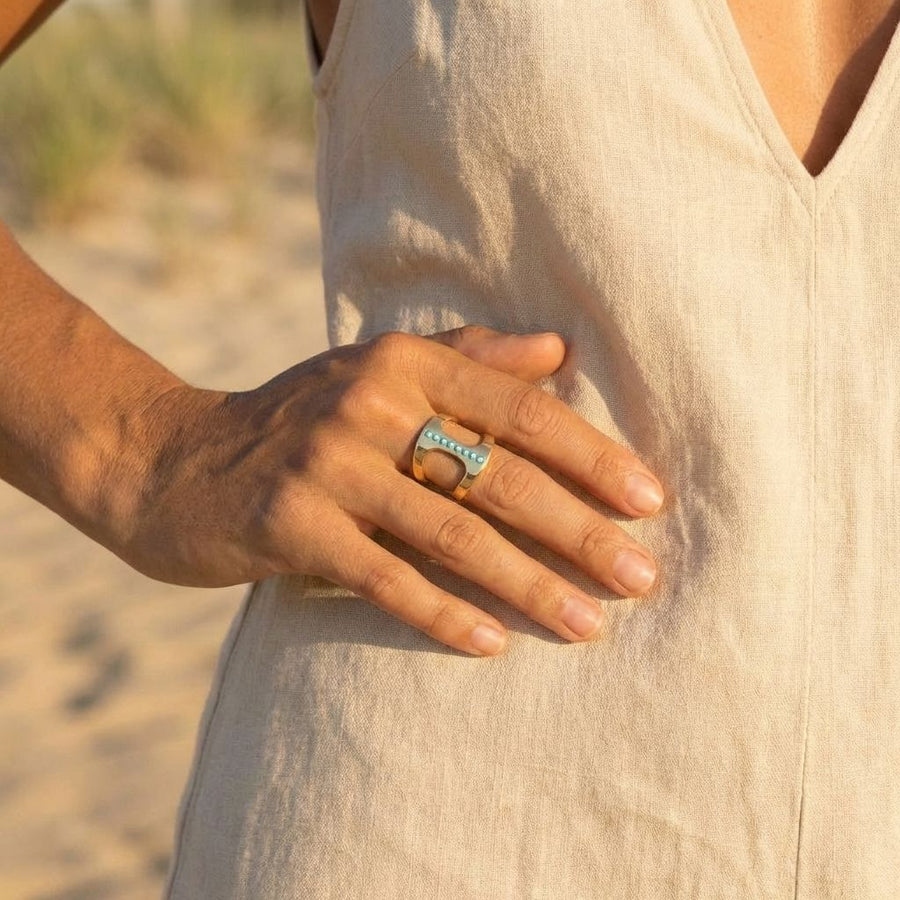Turquoise Studded Cuff Ring