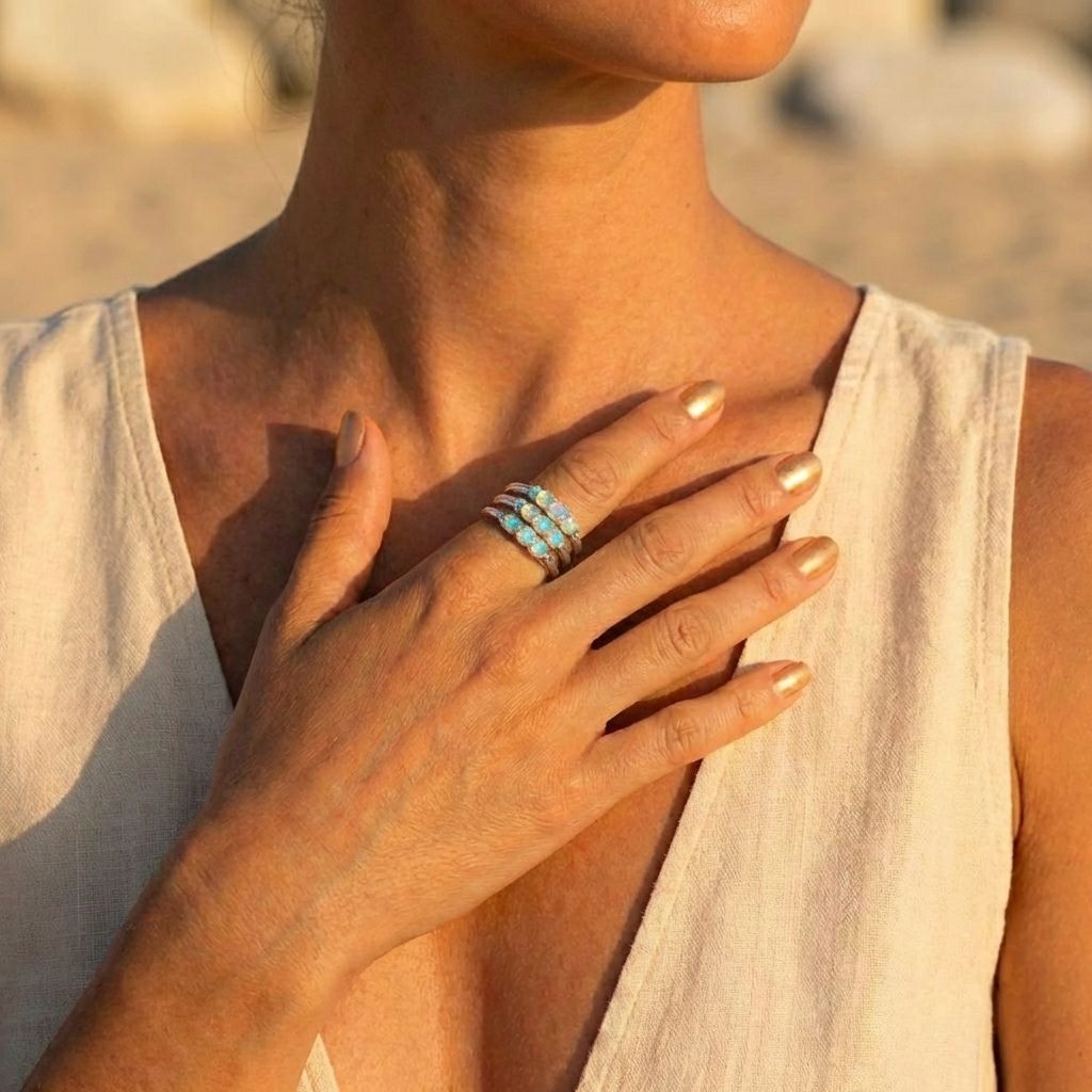 Opal Silver Stack Ring