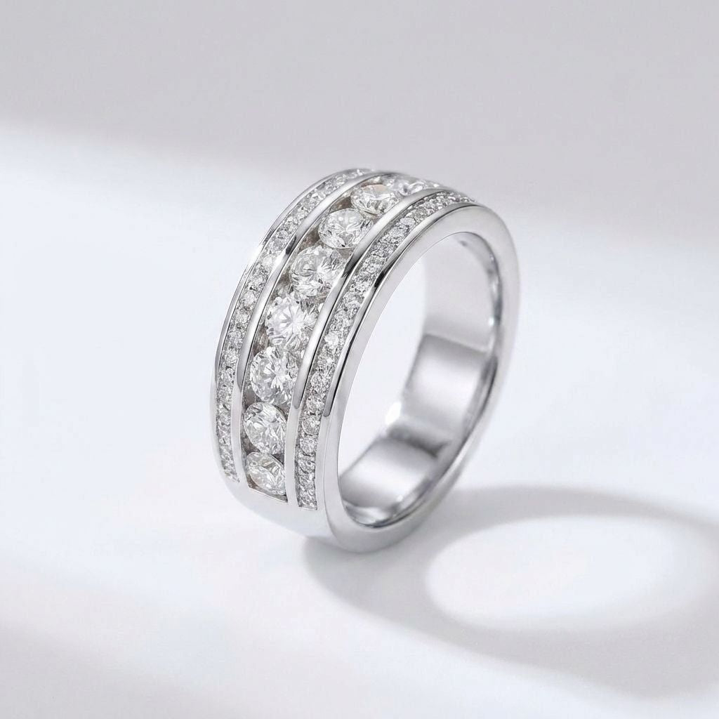 Crystal Channel Wide Band Ring