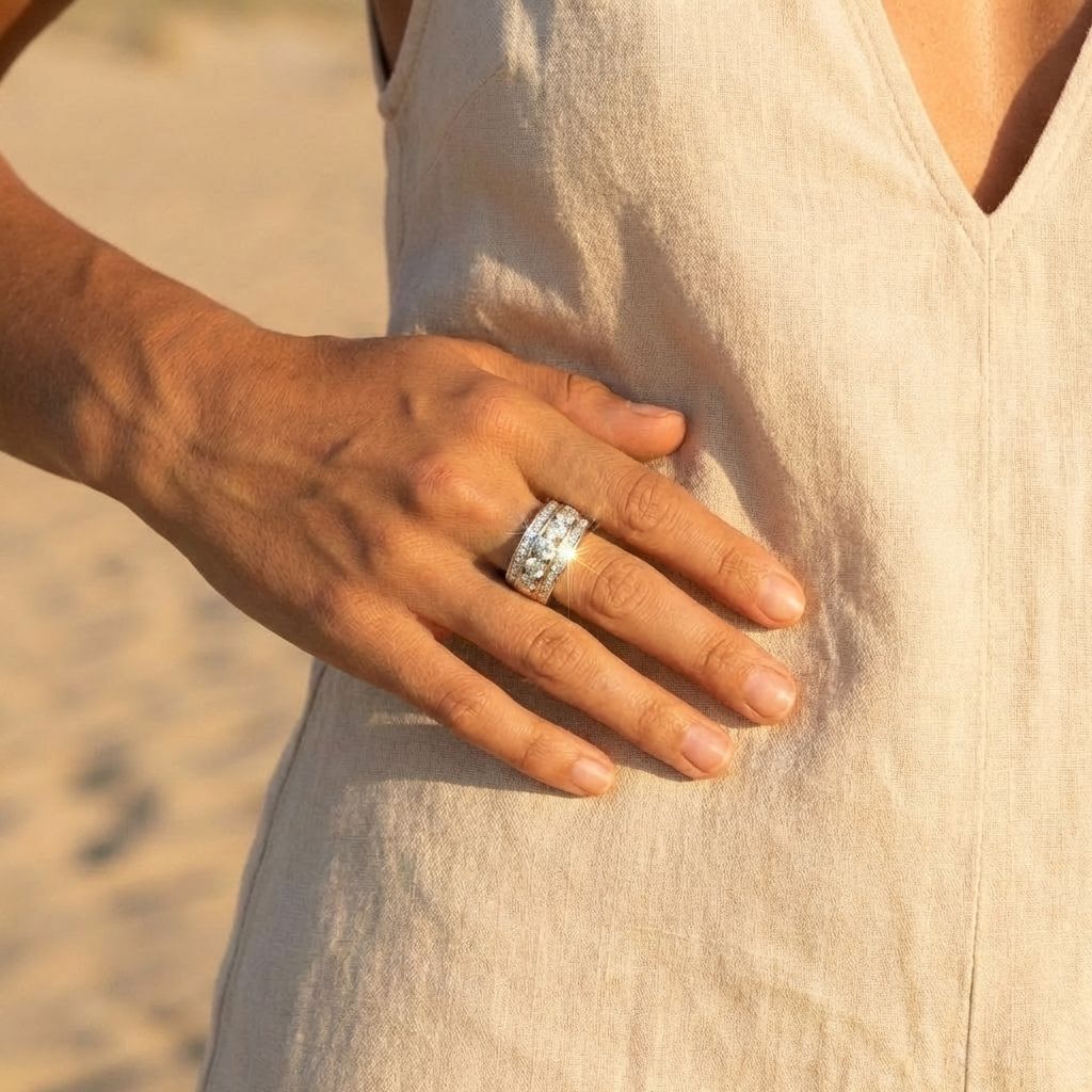 Crystal Channel Wide Band Ring