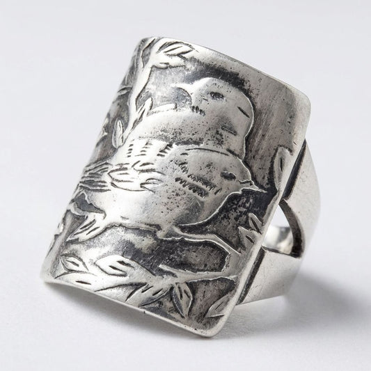 Lovebird Carved Signet Ring