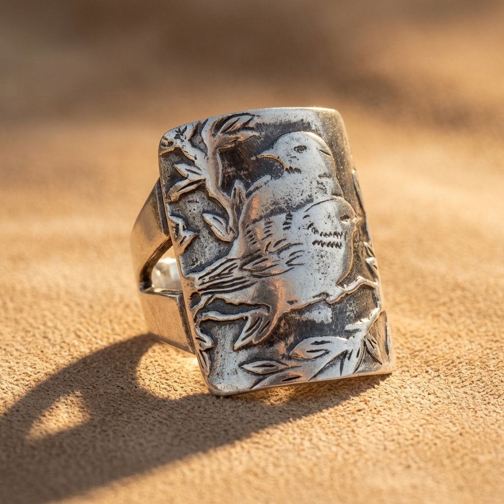 Lovebird Carved Signet Ring