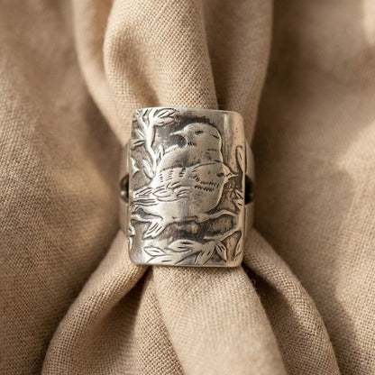 Lovebird Carved Signet Ring