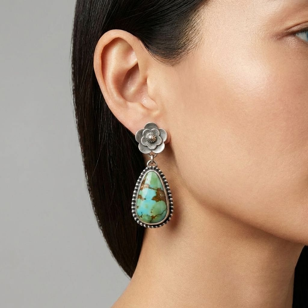 Turquoise Floral Drop Earrings