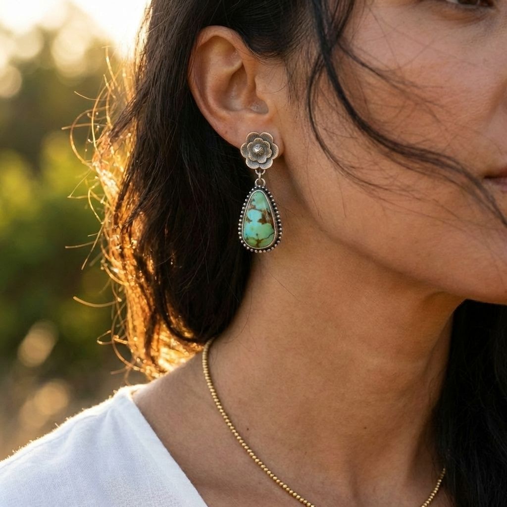 Turquoise Floral Drop Earrings