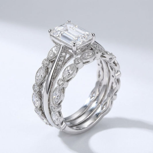 Crystal Emerald Cut Stack Ring