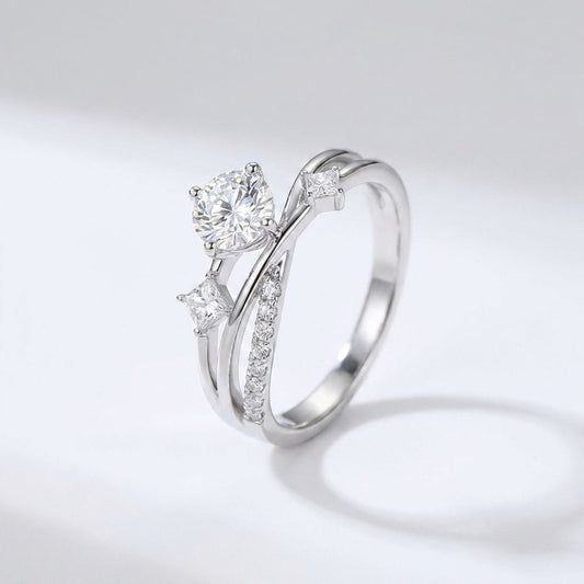 Crystal Solitaire Twist Silver Ring