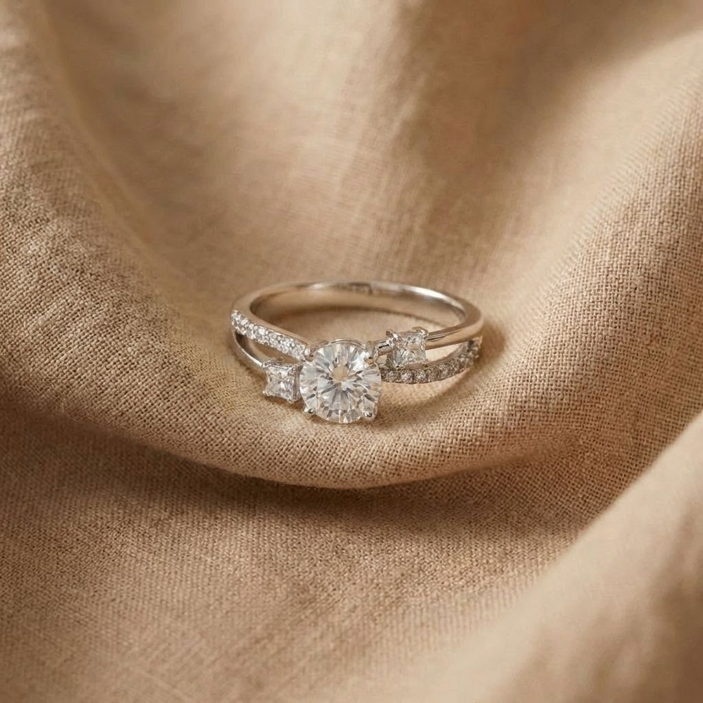 Crystal Solitaire Twist Silver Ring