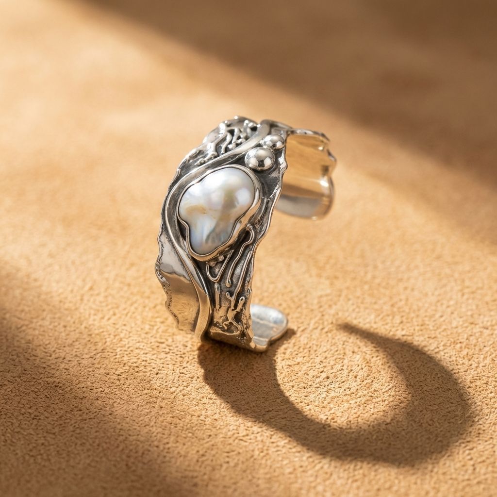 Moonstone Sculpted Wide Ring