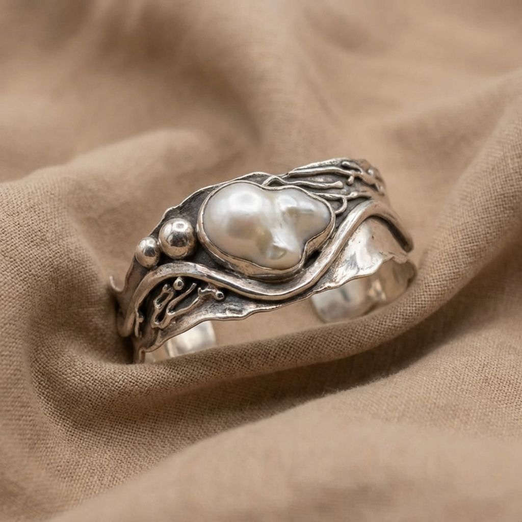 Moonstone Sculpted Wide Ring