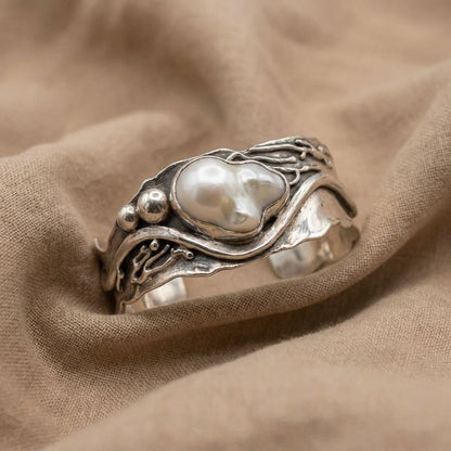 Moonstone Sculpted Wide Ring