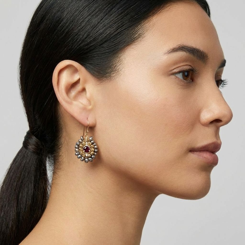 Garnet Pearl Cluster Earrings