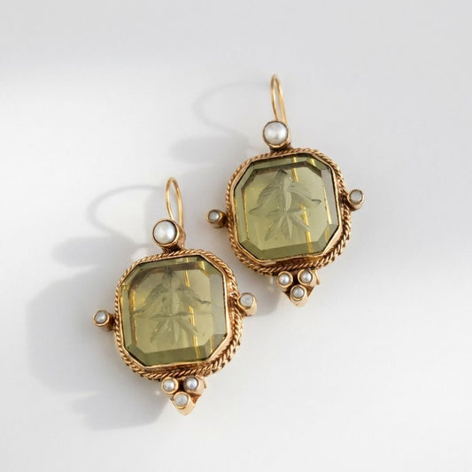 Peridot Pearl Drop Earrings