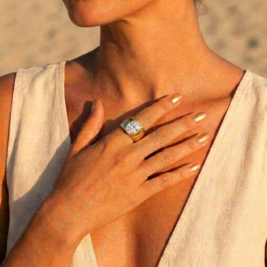 Crystal Round Signet Ring