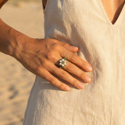Pearl Daisy Cluster Ring