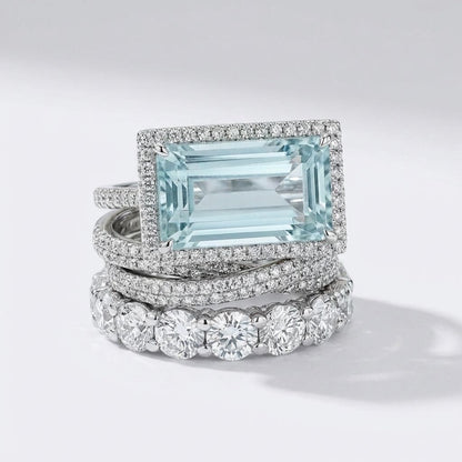 Aquamarine Halo Stack Ring