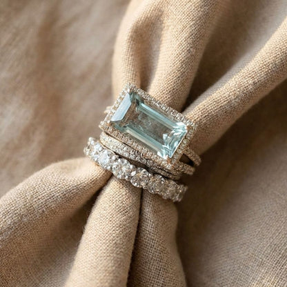 Aquamarine Halo Stack Ring