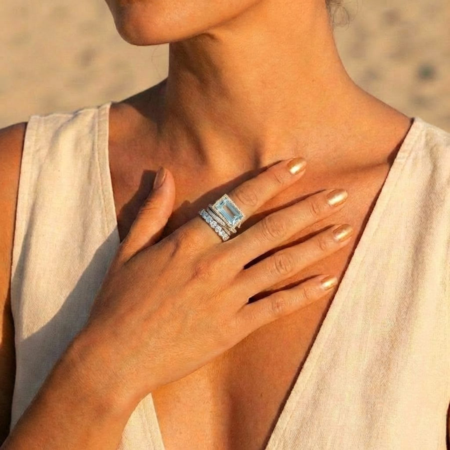 Aquamarine Halo Stack Ring