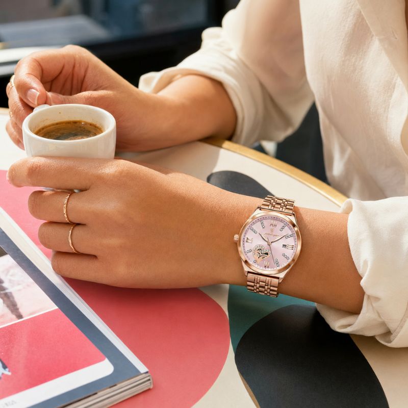 Rose Gold Open-Heart Bracelet Watch
