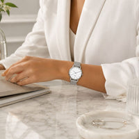Marble Dial Mesh Bracelet Watch