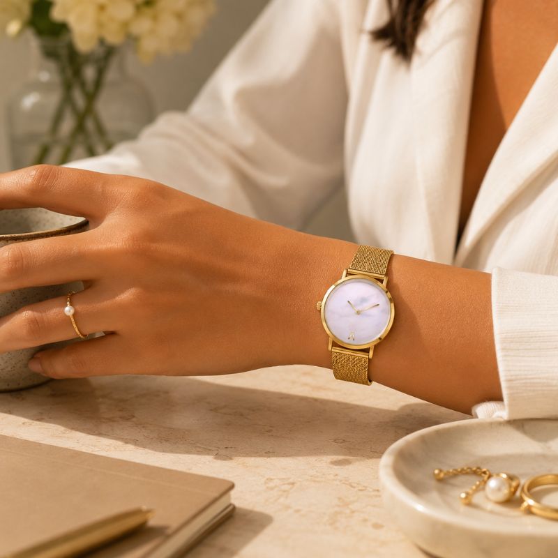 Minimalist Marble Dial Mesh Watch