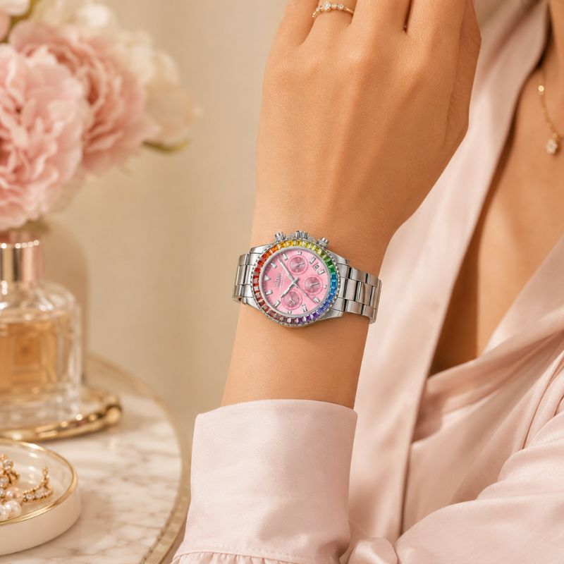 Rainbow Crystal Chronograph Watch