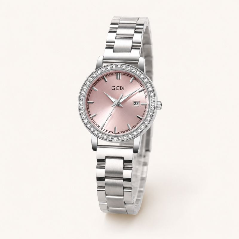 Crystal Bezel Steel Bracelet Watch