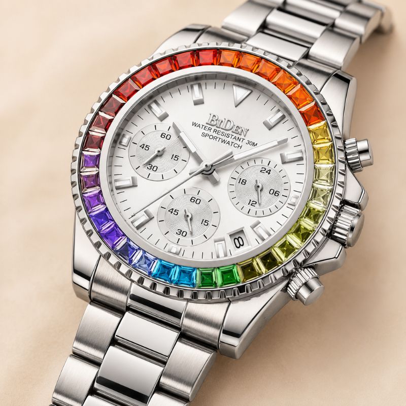Rainbow Crystal Chronograph Watch
