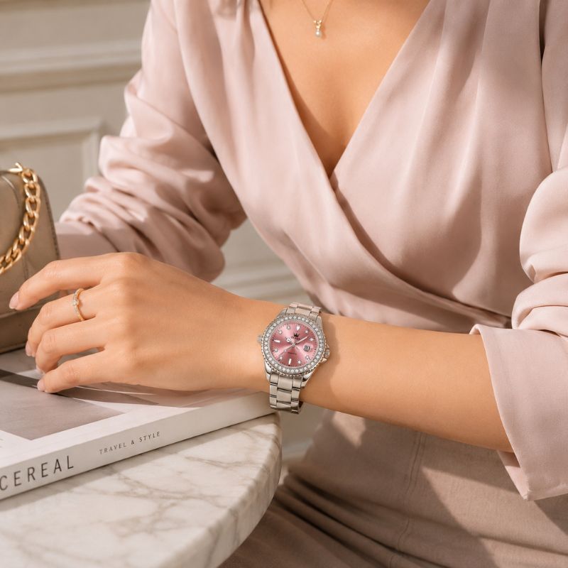 Crystal Bezel Stainless Steel Watch