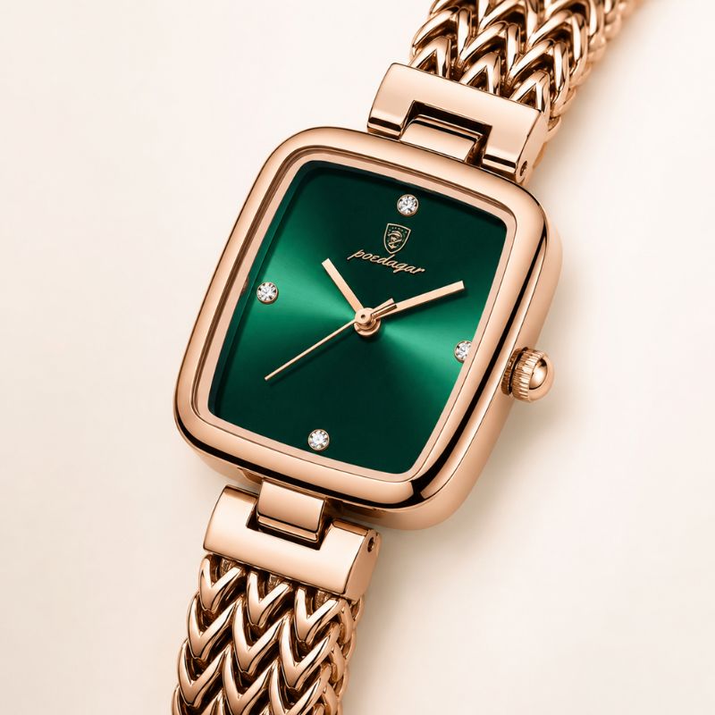 Green Dial Watch with Braided Gold Bracelet