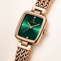 Green Dial Watch with Braided Gold Bracelet