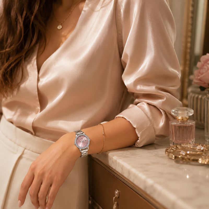 Crystal Bezel Steel Bracelet Watch