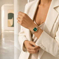 Green Dial Watch with Braided Gold Bracelet