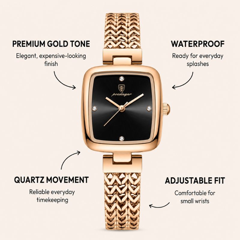 Green Dial Watch with Braided Gold Bracelet