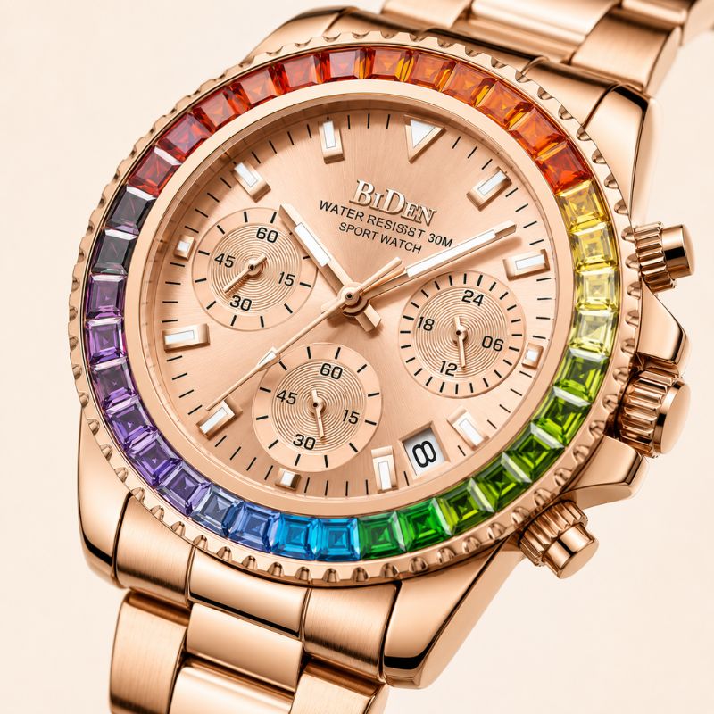 Rainbow Crystal Chronograph Watch