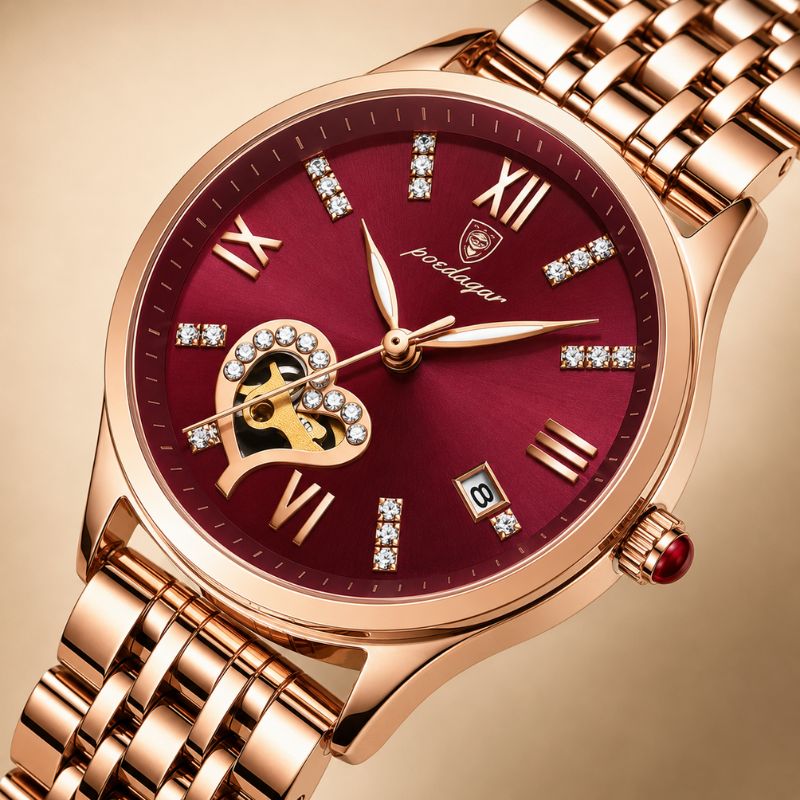 Rose Gold Open-Heart Bracelet Watch