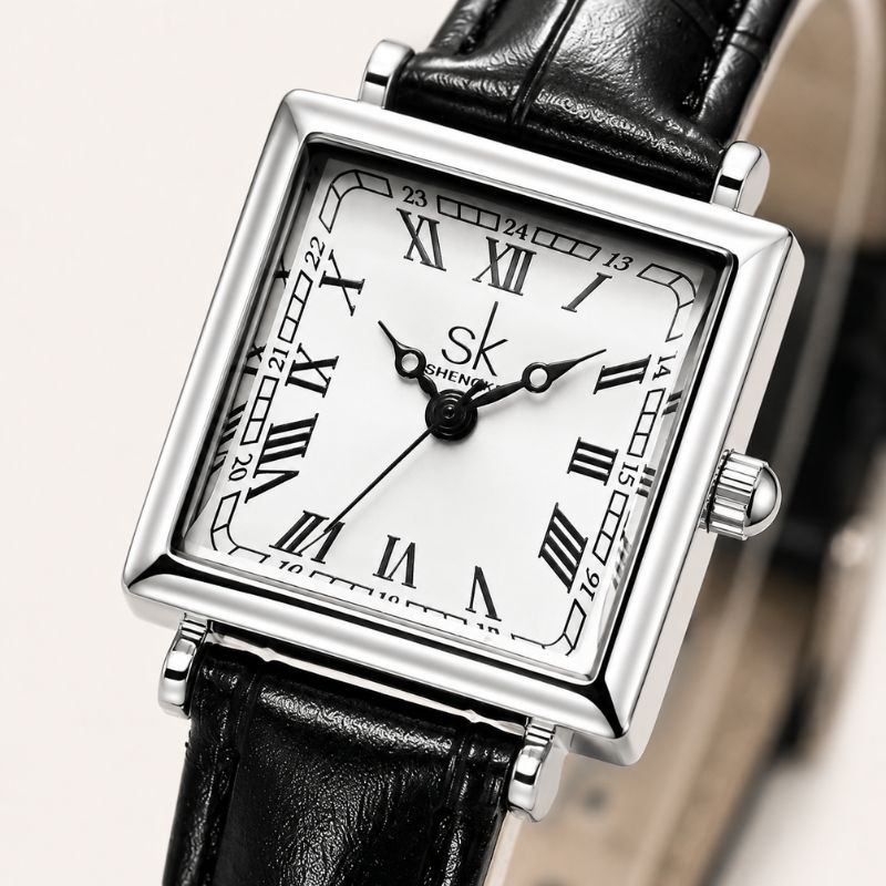 Square Roman Numeral Leather Watch